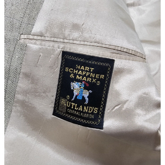 Hart Schaffner Marx MENS 44R Jacket Beige Plaid Sports Coat 100% Silk USA MADE - Picture 9 of 12
